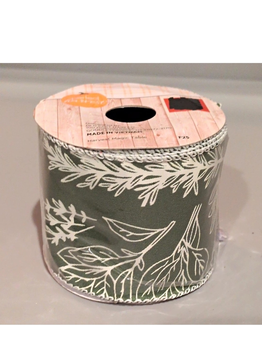 Decorative Ribbon Leaves Green/White 2.5 in x 9 ft Harvest -2 Rolls